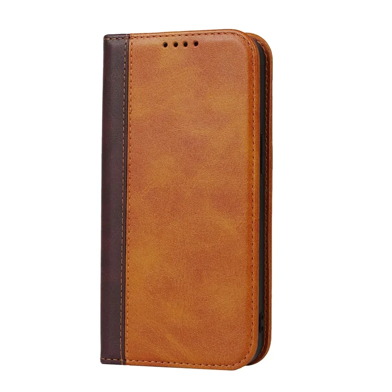 Flip Phone Cover for iPhone 13 Pro 6.1 inch Auto-absorbed Bi-color Splicing Design Leather Wallet Phone Shell Case - Yellow/Brown