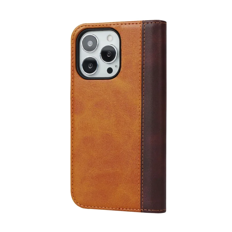 Flip Phone Cover for iPhone 13 Pro 6.1 inch Auto-absorbed Bi-color Splicing Design Leather Wallet Phone Shell Case - Yellow/Brown