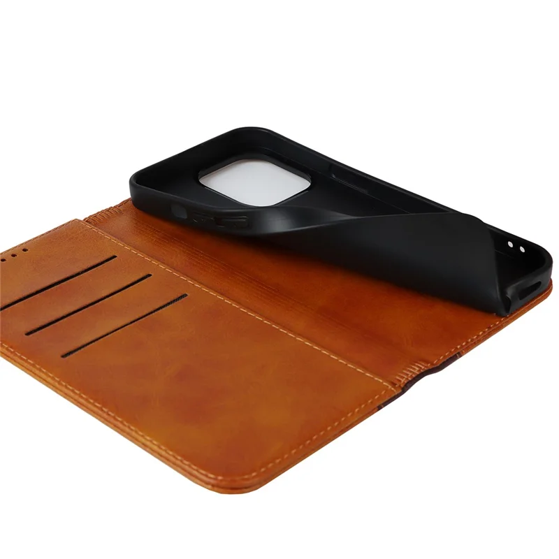Flip Phone Cover for iPhone 13 Pro 6.1 inch Auto-absorbed Bi-color Splicing Design Leather Wallet Phone Shell Case - Yellow/Brown