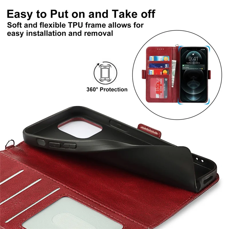 Retro Style Phone Shell Case RFID Blocking Magnetic Closure Wallet Phone Cover for iPhone 13 mini 5.4 inch - Red