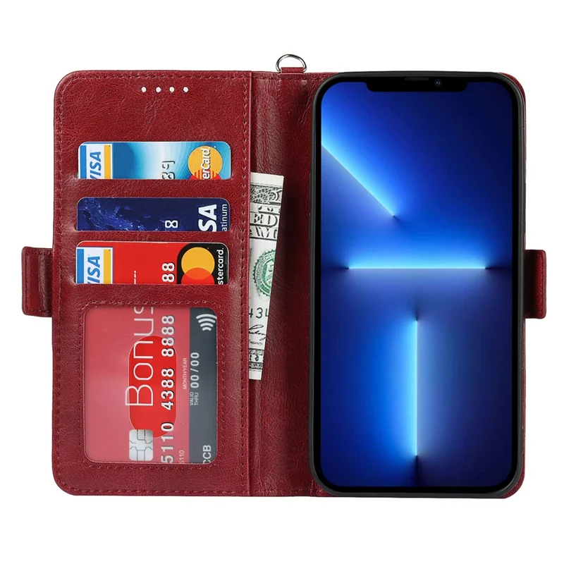 Retro Style Phone Shell Case RFID Blocking Magnetic Closure Wallet Phone Cover for iPhone 13 mini 5.4 inch - Red