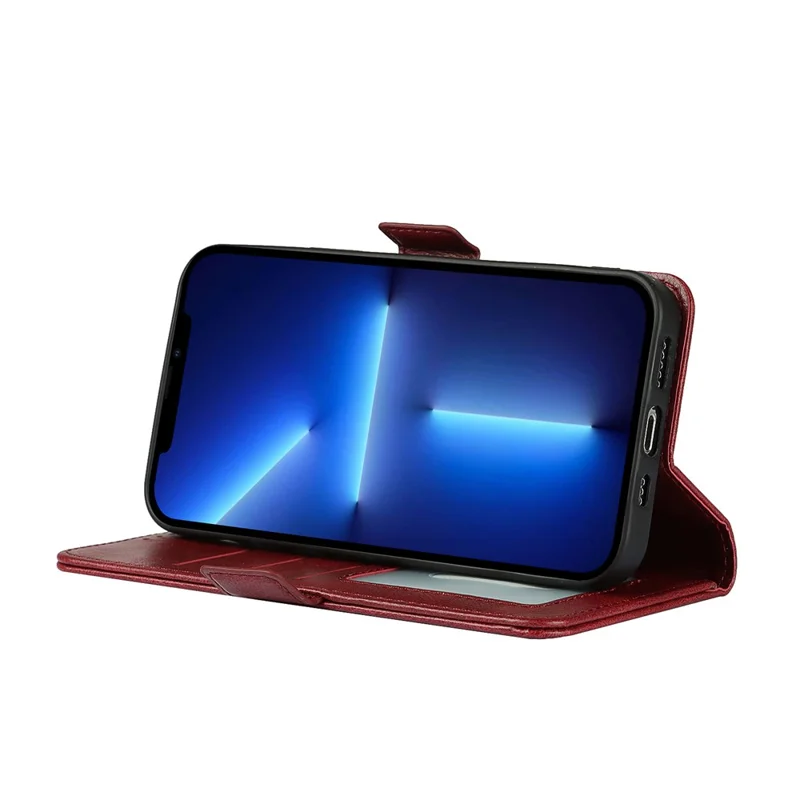 Retro Style Phone Shell Case RFID Blocking Magnetic Closure Wallet Phone Cover for iPhone 13 mini 5.4 inch - Red