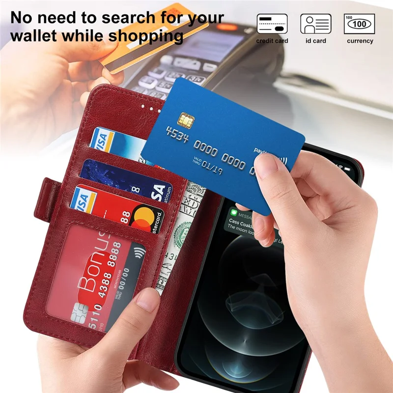 Retro Style Phone Shell Case RFID Blocking Magnetic Closure Wallet Phone Cover for iPhone 13 mini 5.4 inch - Red