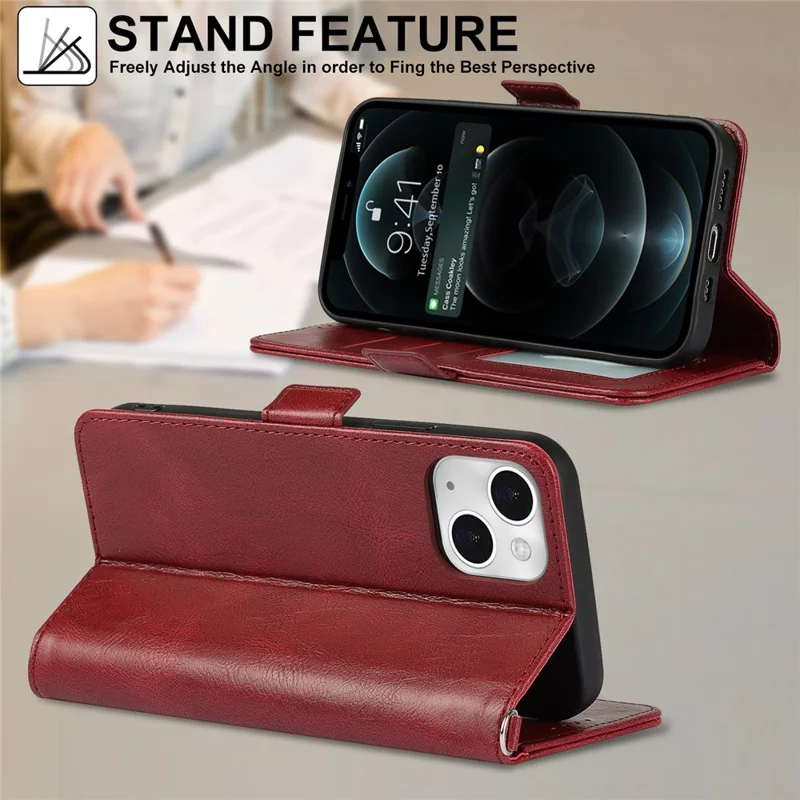 Retro Style Phone Shell Case RFID Blocking Magnetic Closure Wallet Phone Cover for iPhone 13 mini 5.4 inch - Red