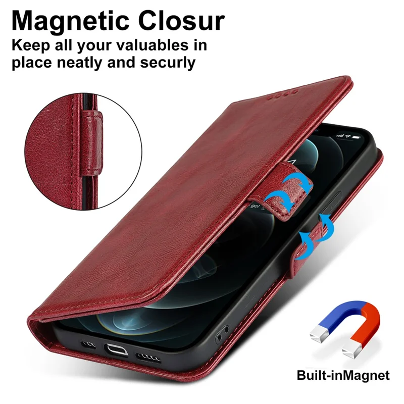 Retro Style Phone Shell Case RFID Blocking Magnetic Closure Wallet Phone Cover for iPhone 13 mini 5.4 inch - Red