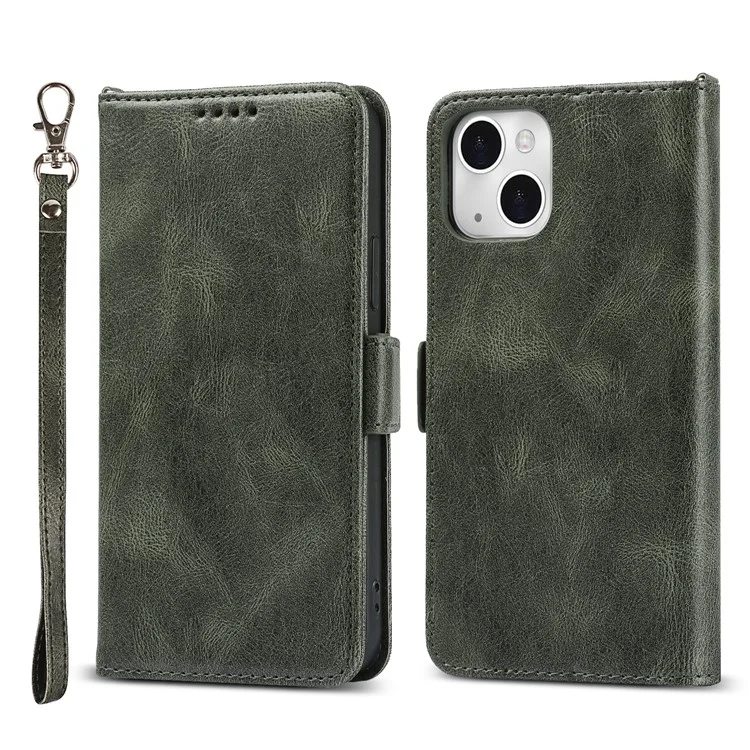 Scratch Resistant RFID Blocking Flip Phone Case Magnetic Closure Wallet Phone Cover Shell for iPhone 13 6.1 inch - Green