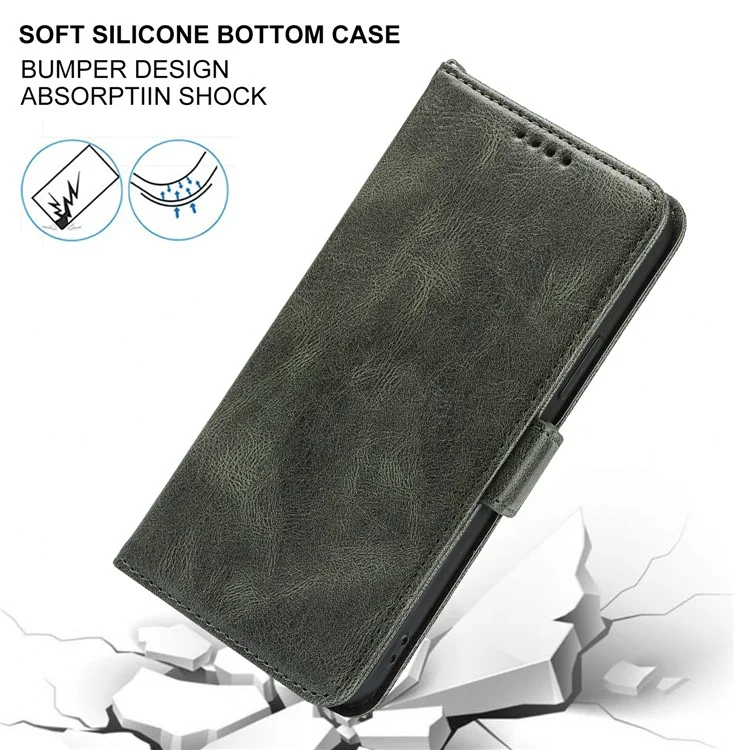 Scratch Resistant RFID Blocking Flip Phone Case Magnetic Closure Wallet Phone Cover Shell for iPhone 13 6.1 inch - Green