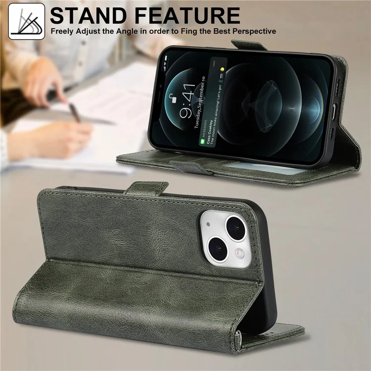 Scratch Resistant RFID Blocking Flip Phone Case Magnetic Closure Wallet Phone Cover Shell for iPhone 13 6.1 inch - Green