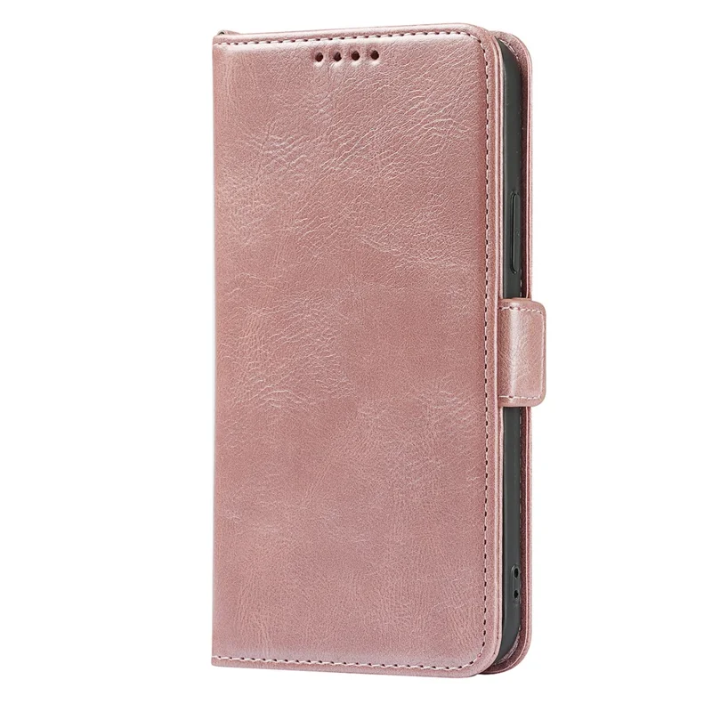 Flip Phone Case With Strap Supporting Stand RFID Blocking Magnetic Closure Wallet Phone Cover for iPhone 13 Pro 6.1 inch - Rose Gold