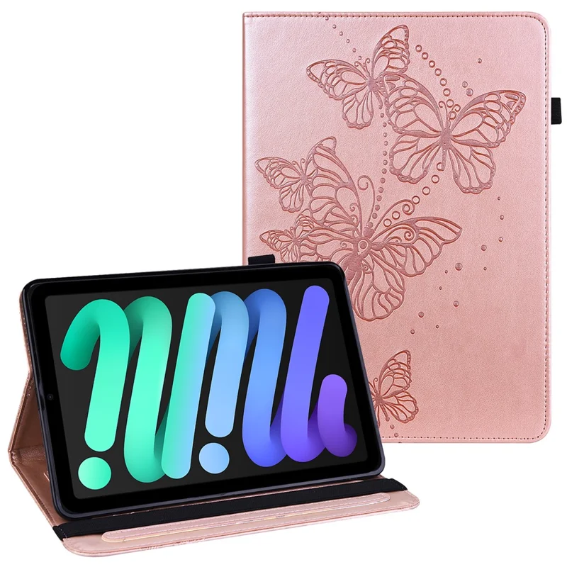 Imprinting Butterflies Auto Wake / Sleep Stand Tablet Cover Leather Case with Card Holder for iPad mini (2024) / mini (2021) - Rose Gold