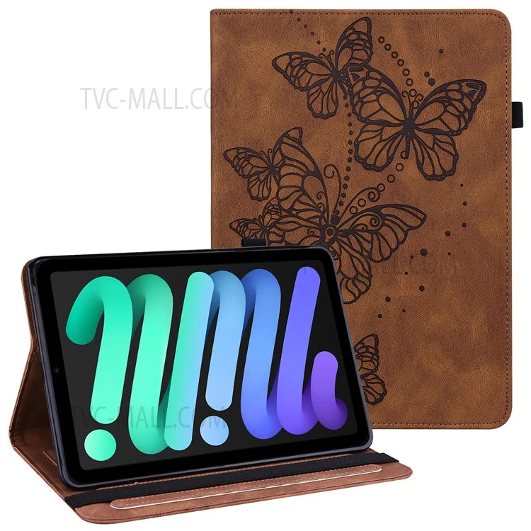 Imprinting Butterflies Auto Wake / Sleep Stand Tablet Cover Leather Case with Card Holder for iPad mini (2024) / mini (2021) - Brun