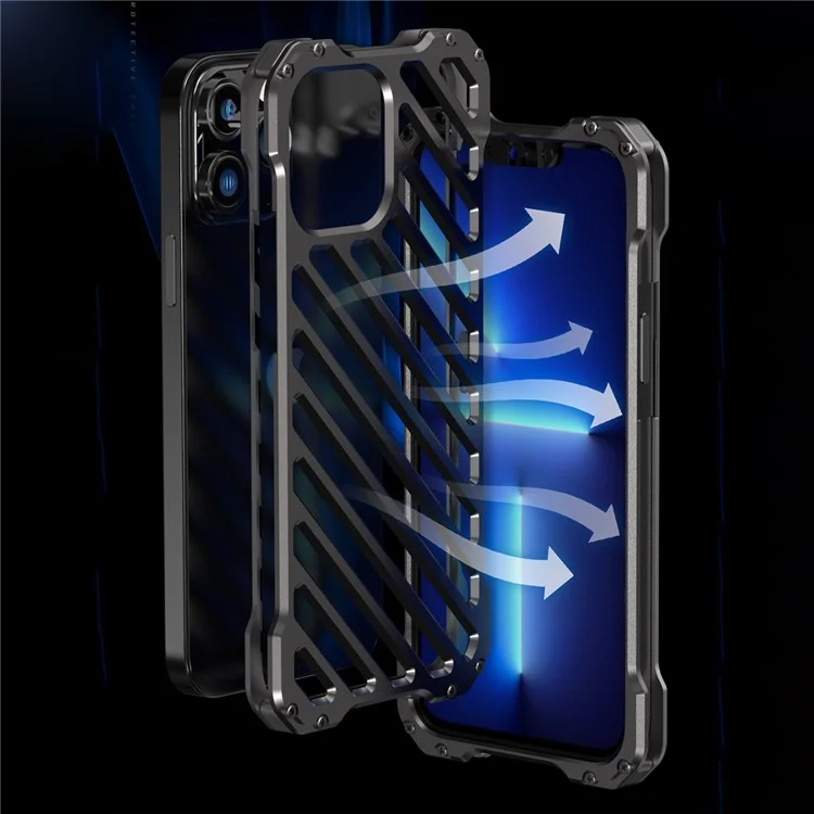 R-JUST RJ-50 Hollow Design Scratch-proof Frame Aluminum Alloy Metal Phone Shell with Lens Protector for iPhone 13 Pro 6.1 inch