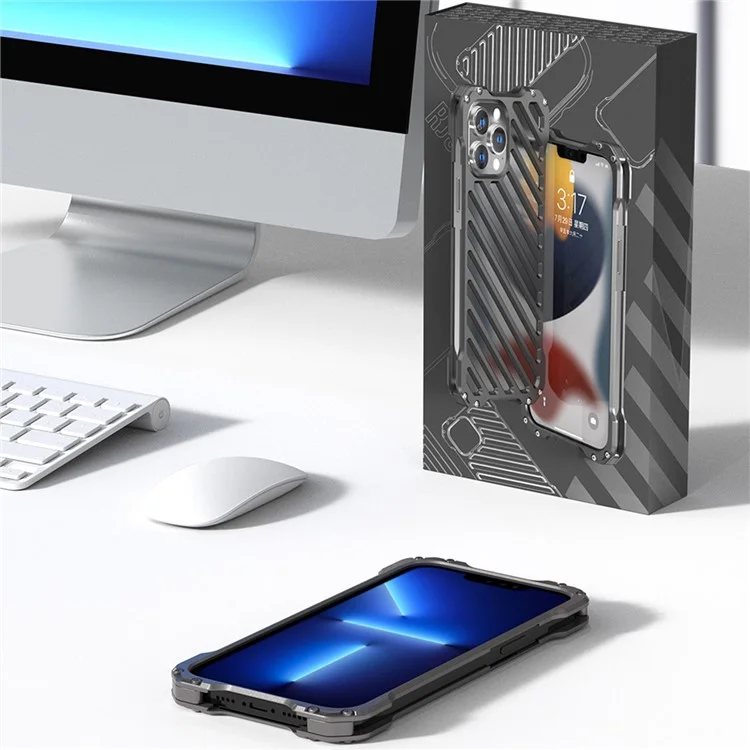 R-JUST RJ-50 Hollow Design Scratch-proof Frame Aluminum Alloy Metal Phone Shell with Lens Protector for iPhone 13 Pro 6.1 inch