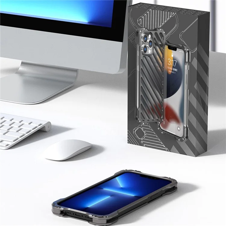 R-just RJ-50 Design Hollow Design Armatura Full-Body Protection Metal Case Con Protezione Per Lenti Per Iphone 13 6,1 Pollici