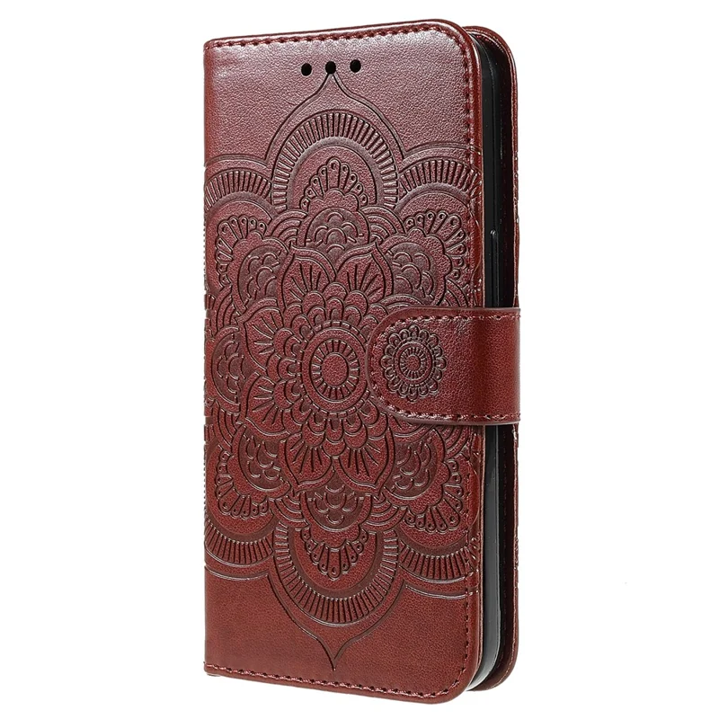 Prägen Mandala Blume Schutzhülle Leder -telefonabdeckung Mit Standbrieftasche Für Iphone 13 Pro 6,1 Zoll - Braun