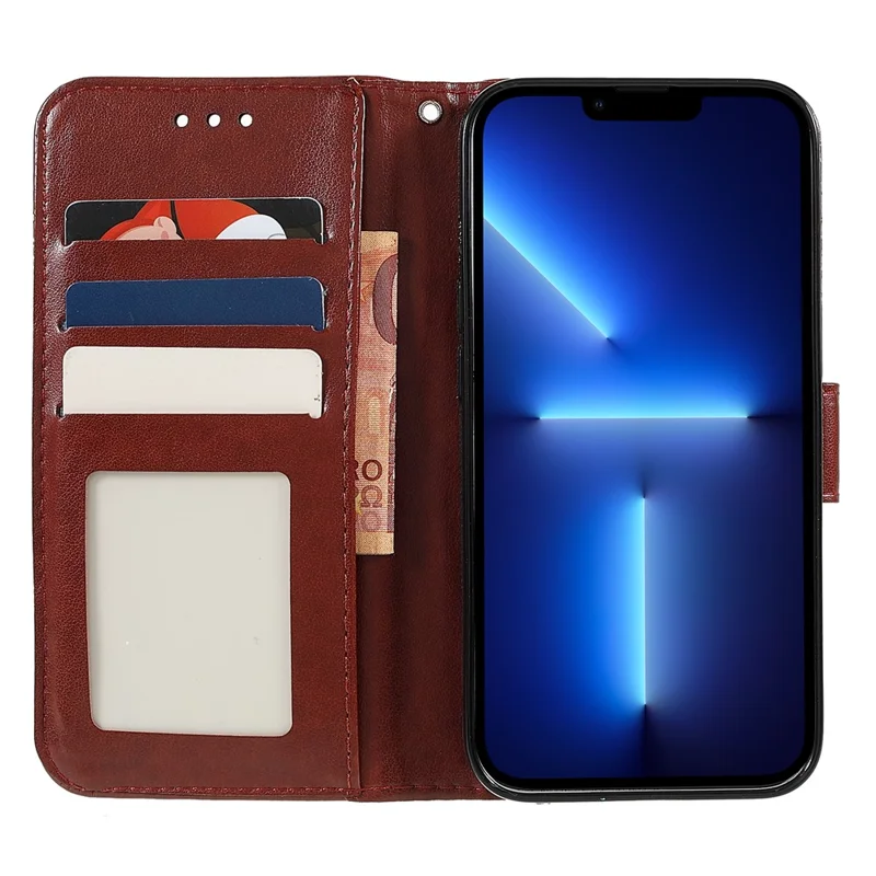 Prägen Mandala Blume Schutzhülle Leder -telefonabdeckung Mit Standbrieftasche Für Iphone 13 Pro 6,1 Zoll - Braun