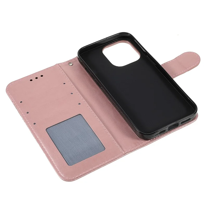 PU Leather Imprinting Mandala Flower Phone Cover Stand Wallet Case for iPhone 13 Pro Max 6.7 inch - Rose Gold