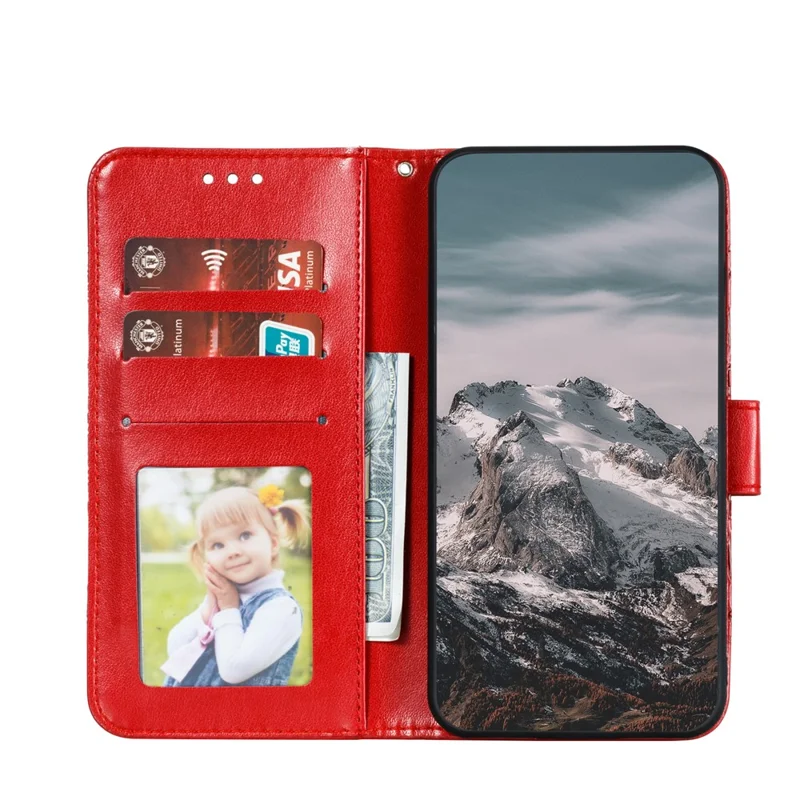 Imprinting Mandala Flower Scratch-resistant Leather Phone Cover Stand Wallet Protective Case for iPhone 13 mini 5.4 inch - Red