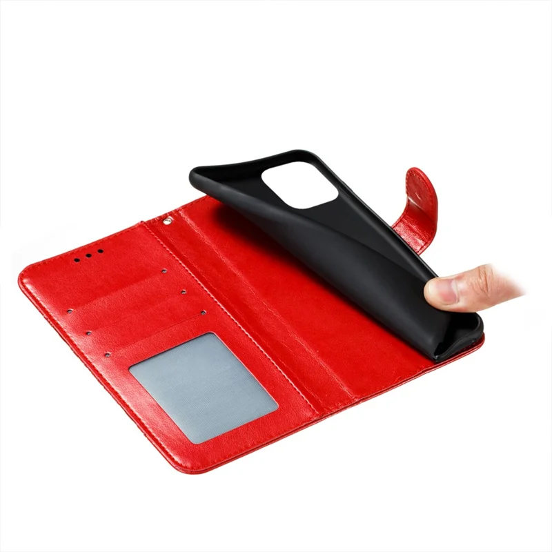 Imprinting Mandala Flower Scratch-resistant Leather Phone Cover Stand Wallet Protective Case for iPhone 13 mini 5.4 inch - Red