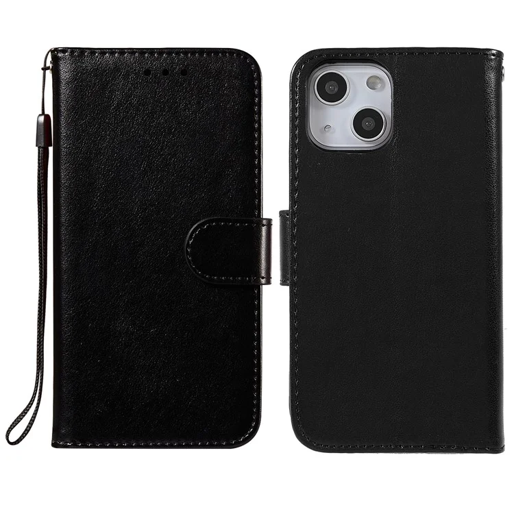 Custodia Folio Full Protection Magnetic Solid Color PU Leather Wallet Stand Flip Cover Case con Cinturino da Polso per iPhone 13 mini 5.4 pollici - Nero