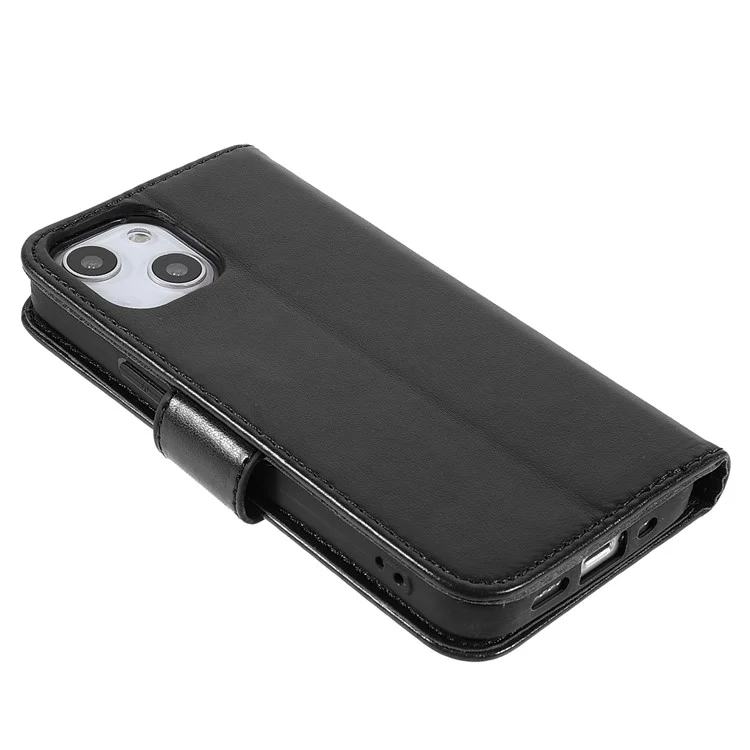 Custodia Folio Full Protection Magnetic Solid Color PU Leather Wallet Stand Flip Cover Case con Cinturino da Polso per iPhone 13 mini 5.4 pollici - Nero