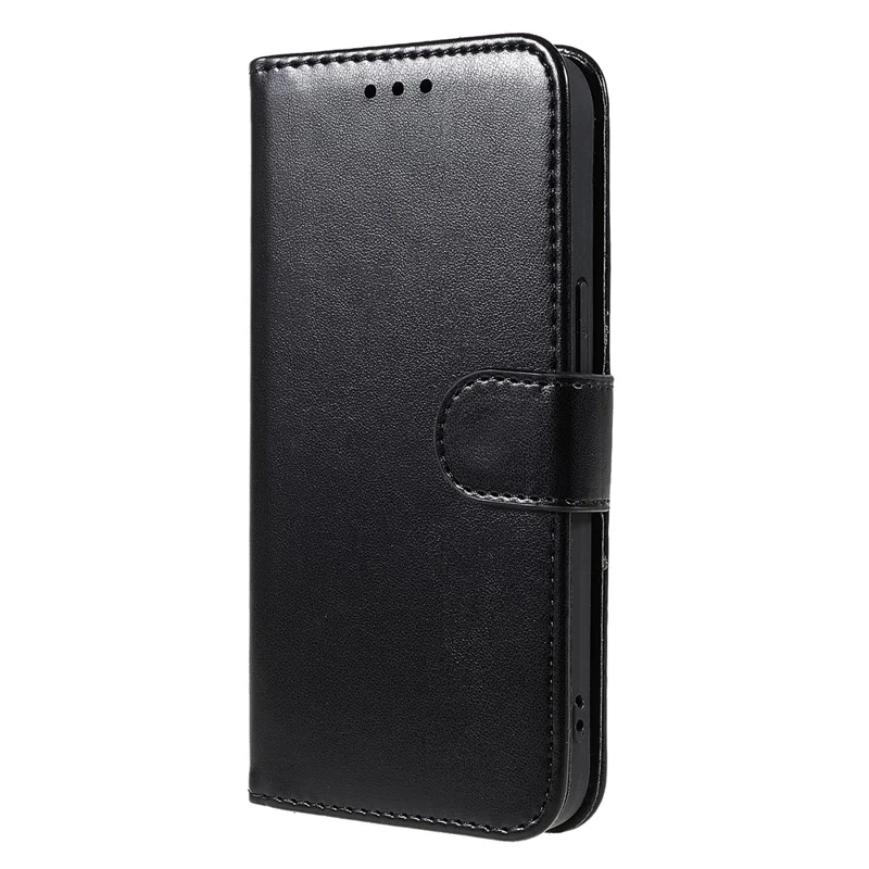 Durable Magnetic Solid Color PU Leather Folio Wallet Stand Flip Cover Case with Wrist Strap for iPhone 13 Pro 6.1 inch - Black