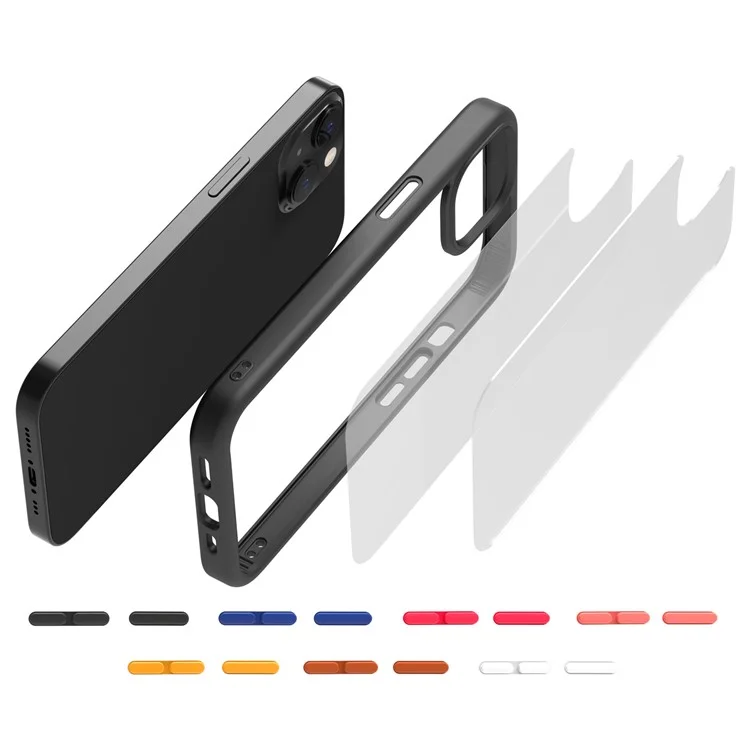 Pulsanti Staccabili Telaio Tpu + Vetro Temperato Back Anti-graffio Antidrop Telefono Custodia Per Iphone 13 Mini 5,4 Pollici - Nero