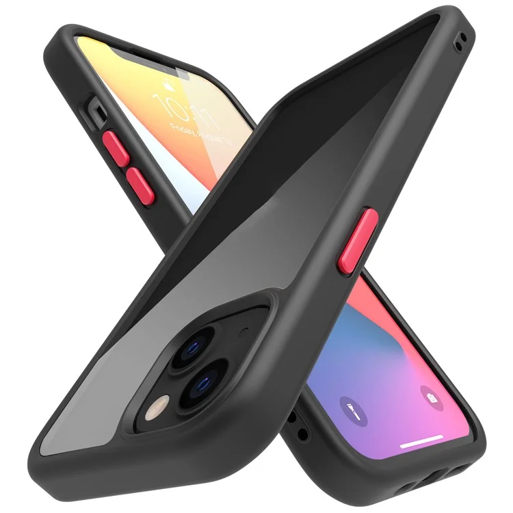 Pulsanti Staccabili Telaio Tpu + Vetro Temperato Back Anti-graffio Antidrop Telefono Custodia Per Iphone 13 Mini 5,4 Pollici - Nero