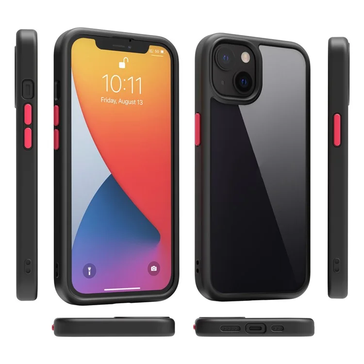 Pulsanti Staccabili Telaio Tpu + Vetro Temperato Back Anti-graffio Antidrop Telefono Custodia Per Iphone 13 Mini 5,4 Pollici - Nero