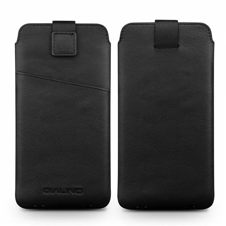 QIALINO Genuine Leather Case Felt Pouch with Card Holder for iPhone 6s/6 - Black
