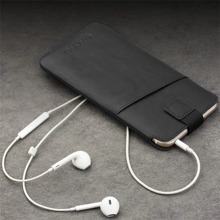 QIALINO Genuine Leather Case Felt Pouch with Card Holder for iPhone 6s/6 - Black