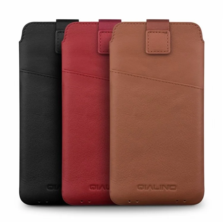 QIALINO Genuine Leather Case Felt Pouch with Card Holder for iPhone 6s/6 - Black