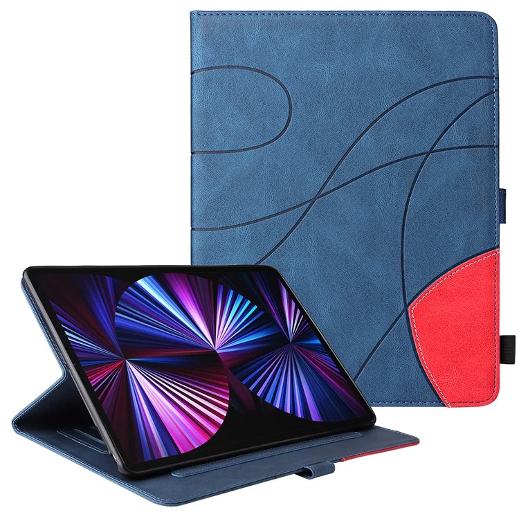 KT Leather Series-1 Dual-Color Splicing Magnetic Clasp Closure Leather Tablet Case Stand Cover with Card Slots for iPad Pro 12.9 (2022) / (2021) / (2020) / (2018) - Blue