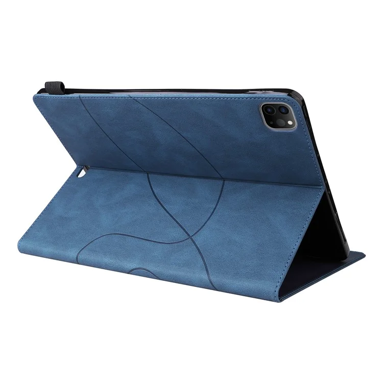 KT Leather Series-1 Dual-Color Splicing Magnetic Clasp Closure Leather Tablet Case Stand Cover with Card Slots for iPad Pro 12.9 (2022) / (2021) / (2020) / (2018) - Blue