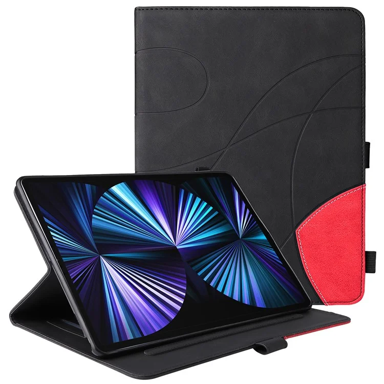 For iPad Pro 11 (2022) /  (2020) / (2018) / (2021) / Air (2020) / Air (2022) Leather Case Wallet Stand Color Splicing Phone Cover - Black