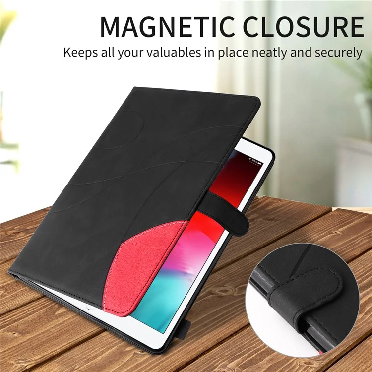 For iPad Pro 11 (2022) /  (2020) / (2018) / (2021) / Air (2020) / Air (2022) Leather Case Wallet Stand Color Splicing Phone Cover - Black