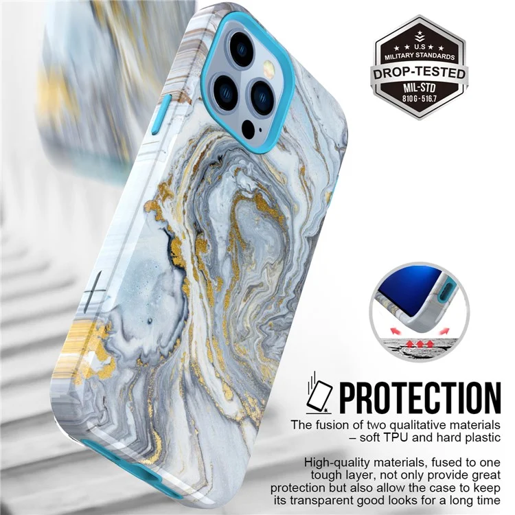 Anti-Scratch PC + Soft TPU Water Transfer Printing Shockproof Protective Case for iPhone 13 Pro 6.1 inch - Style A