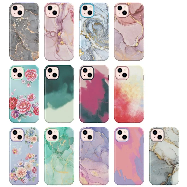Conception D'impression de Transfert D'eau Anti-Scratch PC + TPU Soft TPU Protective Stocking Phone Case Pour Iphone 13 6.1 Pouces - Style A