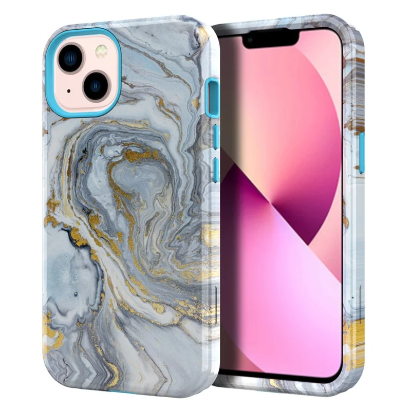 Water Transfer Printing Design Anti-Scratch PC + Soft TPU Protective Shockproof Phone Case for iPhone 13 6.1 inch - Style  B