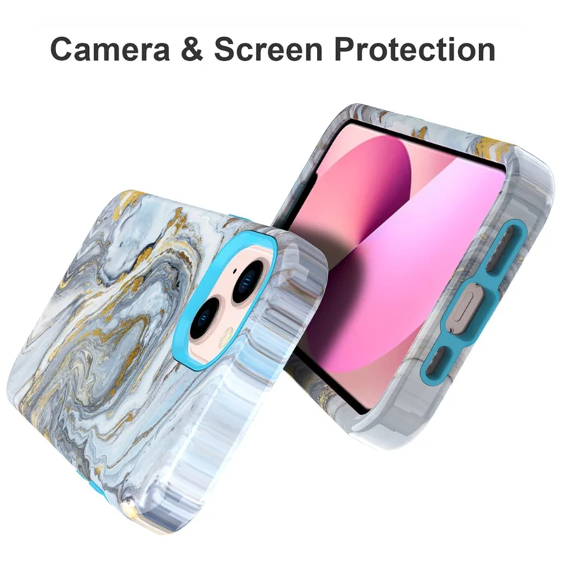 Water Transfer Printing Design Anti-Scratch PC + Soft TPU Protective Shockproof Phone Case for iPhone 13 6.1 inch - Style  B