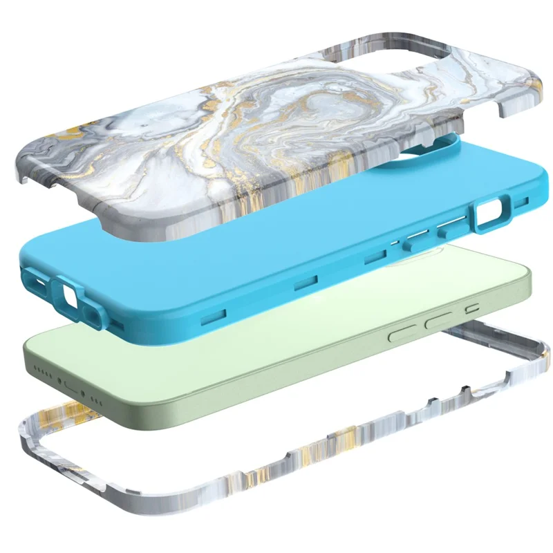 Water Transfer Printing Design Anti-Scratch PC + Soft TPU Protective Shockproof Phone Case for iPhone 13 6.1 inch - Style  B