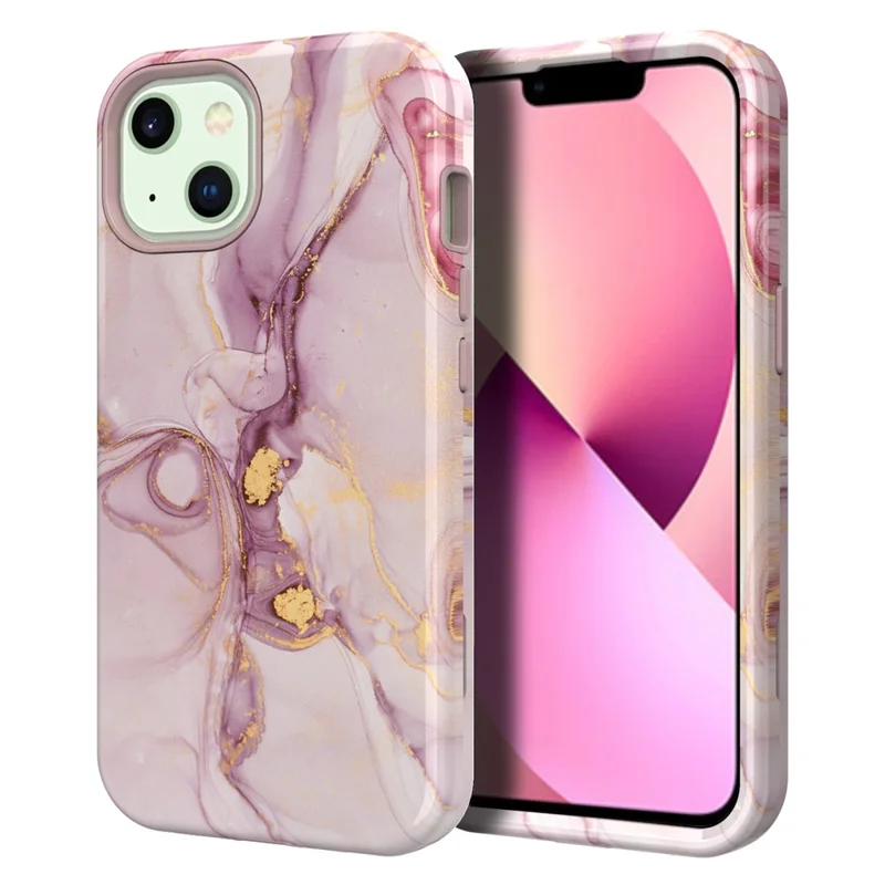 Water Transfer Printing Design Anti-Scratch PC + Soft TPU Protective Shockproof Phone Case for iPhone 13 6.1 inch - Style F
