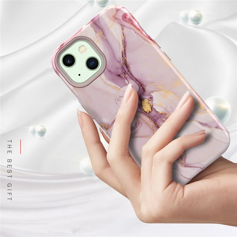 Water Transfer Printing Design Anti-Scratch PC + Soft TPU Protective Shockproof Phone Case for iPhone 13 6.1 inch - Style F