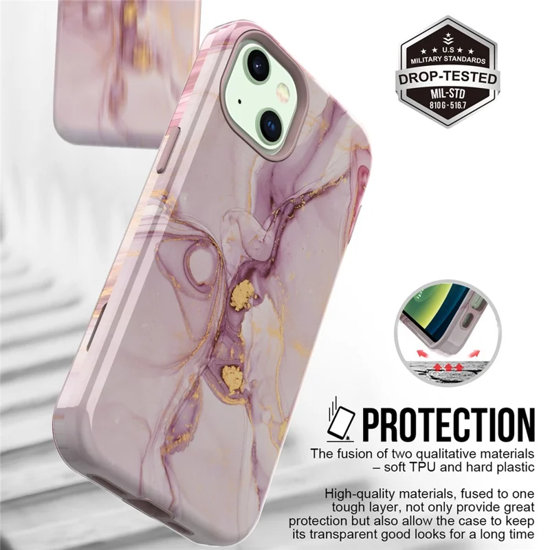 Water Transfer Printing Design Anti-Scratch PC + Soft TPU Protective Shockproof Phone Case for iPhone 13 6.1 inch - Style F