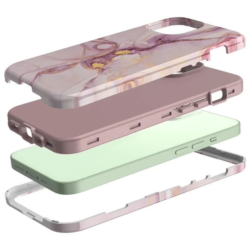 Water Transfer Printing Design Anti-Scratch PC + Soft TPU Protective Shockproof Phone Case for iPhone 13 6.1 inch - Style F