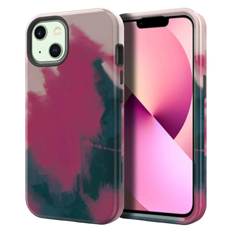 Water Transfer Printing Design Anti-Scratch PC + Soft TPU Protective Shockproof Phone Case for iPhone 13 6.1 inch - Style J