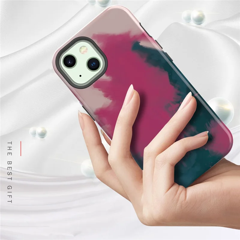 Water Transfer Printing Design Anti-Scratch PC + Soft TPU Protective Shockproof Phone Case for iPhone 13 6.1 inch - Style J