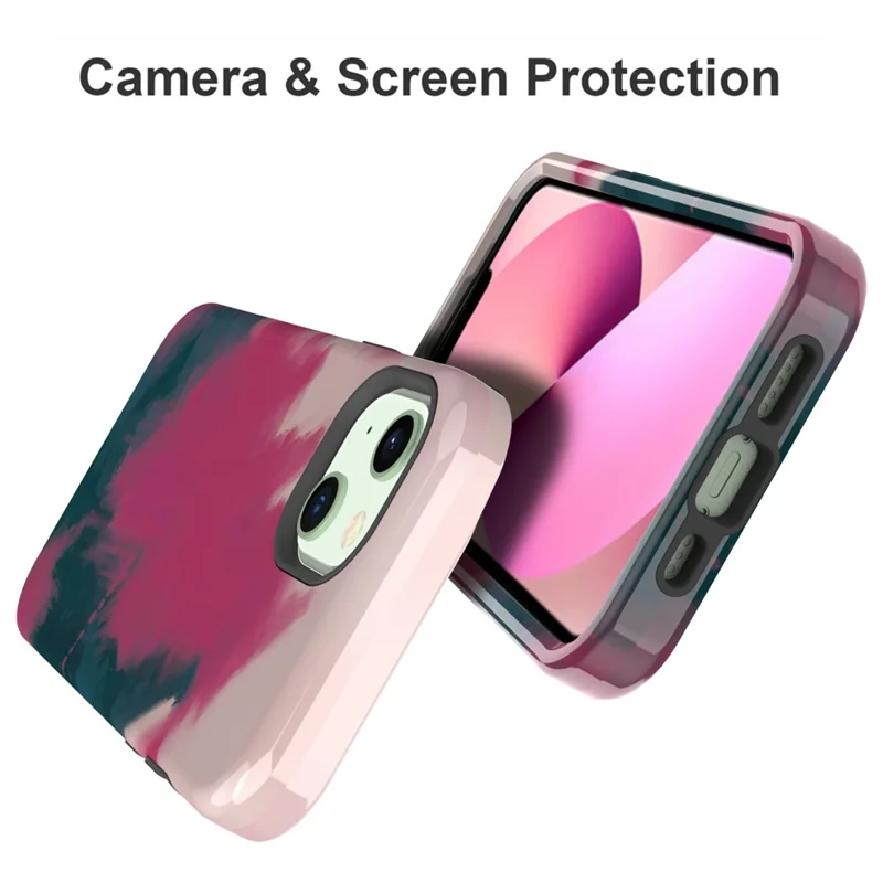 Water Transfer Printing Design Anti-Scratch PC + Soft TPU Protective Shockproof Phone Case for iPhone 13 6.1 inch - Style J