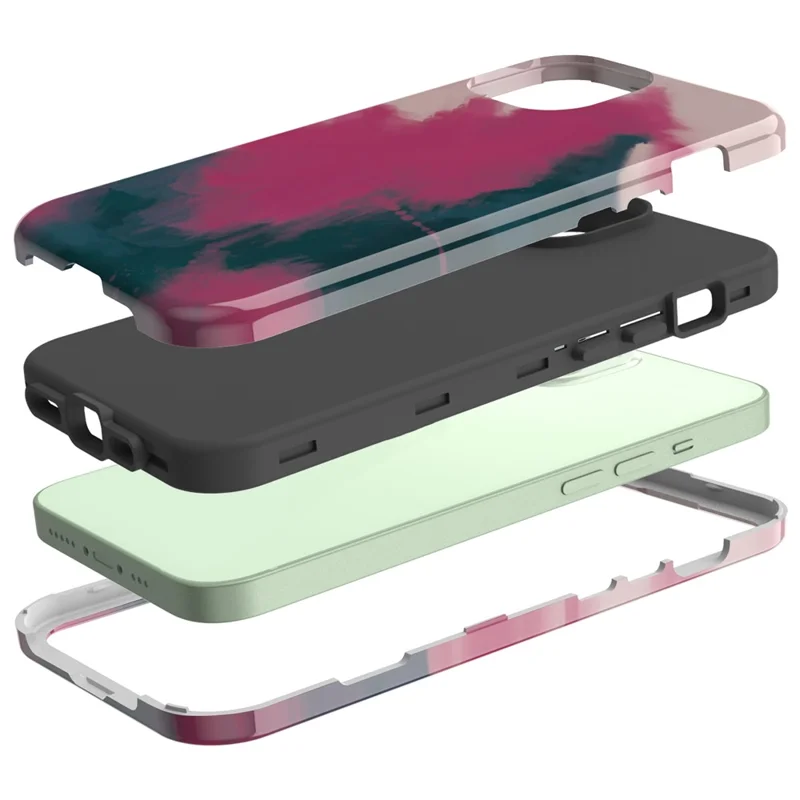 Water Transfer Printing Design Anti-Scratch PC + Soft TPU Protective Shockproof Phone Case for iPhone 13 6.1 inch - Style J