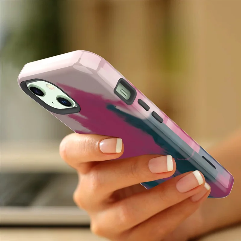 Water Transfer Printing Design Anti-Scratch PC + Soft TPU Protective Shockproof Phone Case for iPhone 13 6.1 inch - Style J